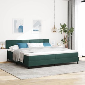 Pat Box Spring vidaXL cu Saltea și LED Verde închis 200x200 cm Catifea