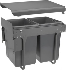 Cos gunoi incorporabil GTV Practi Eco, cu extragere automata, colectare selectiva, pentru corp de 400 mm, gri antracit, 2 x 20 l Plastic, Gri