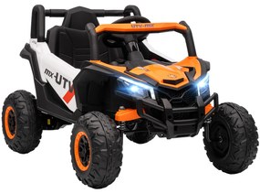 AIYAPLAY Mașină electrică 12V pentru copii, funcție telecomandă, centură, claxon, lumini LED, port USB, pentru 3-5 ani, Portocaliu | Aosom Romania