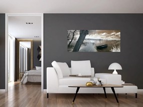Tablou cu barca pe lac (120x50 cm)