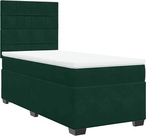 vidaXL Pat box spring cu saltea, verde închis, 100x200 cm, catifea