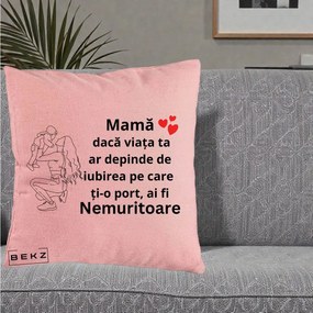 Cadou pentru Mama - Perna Personalizata Mama Nemuritoare Portret Graphic, 40x40 cm, Roz, Husa Detasabila, Perna Inclusa, BEKZ®
