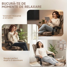 Vinsetto Scaun Rabatabil pentru Birou cu 6 Puncte și 5 Moduri de Masaj, Tetieră și Telecomandă, 65x61x105-113 cm, Maro | Aosom Romania