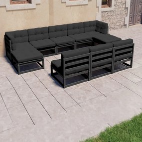 Set mobilier gradina cu perne, 8 piese, negru, lemn masiv pin Negru, 1