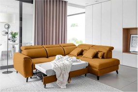 Colțar galben extensibil/cu spațiu de depozitare cu tapițerie din catifea (cu colț pe partea dreaptă/în formă de ”L”) Noble – ELTAP