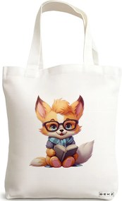 Sacosa de Panza pentru Cumparaturi, Geanta Tote, model Reading puppy 29 38 x 34.5 cm, Alba, BEKZ®