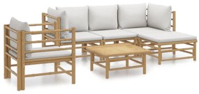 3155083 vidaXL Set mobilier de grădină cu perne gri deschis, 6 piese, bambus