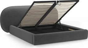 Pat matrimonial gri închis tapițat cu spațiu de depozitare cu somieră 160x200 cm Ovalo – Micadoni