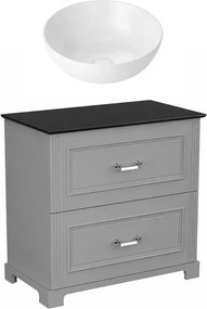 Set dulap baza pe pardoseala Krofam Oxford gri 80 cm blat negru si lavoar 39 cm