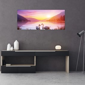 Tablou - Lebăde îndrăgostite (120x50 cm)