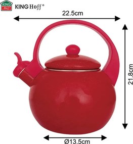 Ceainic cu fluier Kinghoff KH 2080, 2 l, interior emailat, compatibil cu plitele cu inducție, roșu