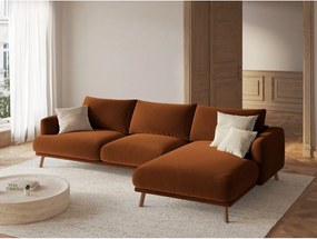 Colțar teracotă cu tapițerie din catifea (cu colț pe partea dreaptă/cu șezlong) Naomi – Micadoni