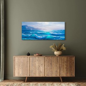 Tablou - Pictură în ulei de mare cu pescăruși (120x50 cm)