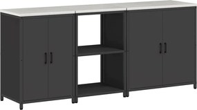 vidaXL Set de depozitare pentru bucătărie cu raft cu ușă 3 pcs Negru