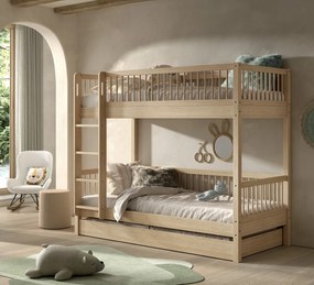 Pat Supraetajat Forrest Beech 90x200 cm, pentru Camera Copii, din Lemn de Fag, cu Sertar Inclus – Vipack