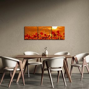 Tablou - lan înflorit de lalele (cu ceas) (90x30 cm)