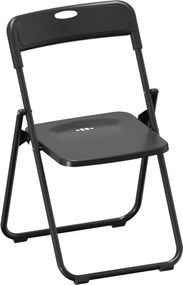 HOMCOM Set de 6 scaune pliabile din plastic cu spătar curbat, design cu ventilație, structură din oțel 48,5x47x75 cm Negru | Aosom Romania