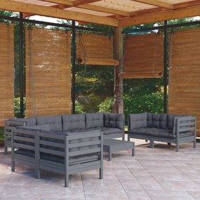 vidaXL Set mobilier grădină cu perne, 9 piese, lemn masiv pin