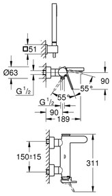 GROHE 33547003 - Baterie pentru cadă PLUS, crom lucios