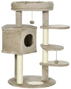 Ansamblu pisici PawHut cu stalpi din sisal, platforme si mingi, maro 55x55x94cm | Aosom RO