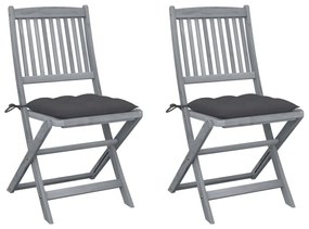 vidaXL Scaune pliabile de exterior, cu perne, 2 buc. lemn masiv acacia