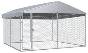 Padoc de exterior cu acoperiș pentru câini, 382x382x225 cm