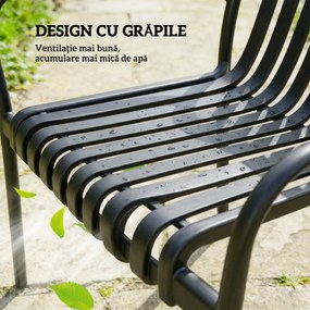Set 4 Scaune de Grădină Outsunny Stivuibile din PP Rezistent la Razele UV, Scaune de Luat Masa pentru Exterior cu Spătar Ergonomic cu Lamele și Brațe, pentru Terasă, Balcon, Grădină, 55x58,5x81,5 cm, Negru | Aosom Romania