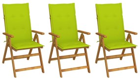 vidaXL Scaune grădină pliabile, cu perne, 3 buc., lemn masiv acacia