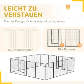 PawHut Tarc pentru pui, design modular, 16 elemente, 2 uși, rezistent la intemperii, oțel, 320 x 320 x 100 cm, gri | Aosom Romania