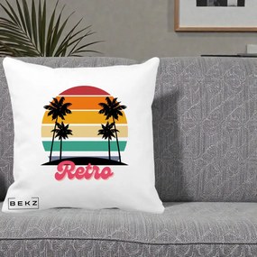 Perna Decorativa Retro Sunset Palmieri, 40x40 cm, Alba Mata, Husa Detasabila, Perna Inclusa, BEKZ®
