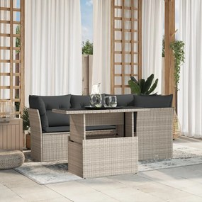 vidaXL Set canapele de grădină cu perne, 5 piese gri deschis poliratan