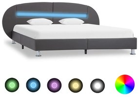 285440 vidaXL Cadru de pat cu LED, gri, 120 x 200 cm, piele ecologică
