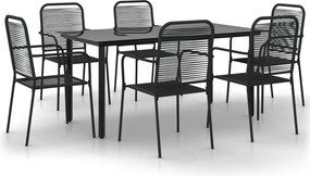 vidaXL Set de masă grădină, 7 piese, frânghie neagră din bumbac & oțel