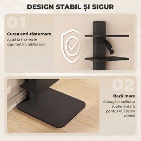 HOMCOM Bibliotecă Verticală înaltă cu 11 Rafturi, Bibliotecă Economisitoare de Spațiu Slim, Raft Industrial pentru Living, Dormitor, Birou, 34.5x41.5x163.5 cm, Negru | Aosom Romania