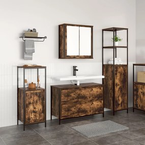 vidaXL Set mobilier baie, 3 piese, stejar fumuriu, lemn prelucrat