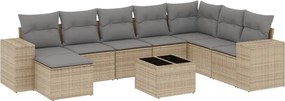 vidaXL Set canapele de grădină, 9 piese, cu perne, bej, poliratan
