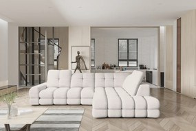 Set canapea extensibilă cu funcţie de extensie electrică, crem, pe dreapta, TOLLO L ROH