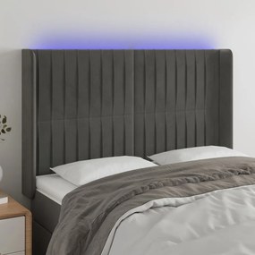 3124335 vidaXL Tăblie de pat cu LED, gri închis, 147x16x118/128 cm, catifea
