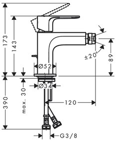 Baterie pentru bideu, Hansgrohe, Rebris S, negru mat