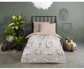 Lenjerie de pat pentru copii gri-maro din bumbac pentru pătuț 120x150 cm Catlife – Good Morning