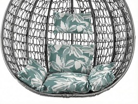 Scaun suspendat gri KOKON cu suport, perna verde-alb