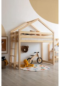 Pat înalt din lemn de pin în formă de căsuță 90x200 cm Mila DMPBA – Adeko