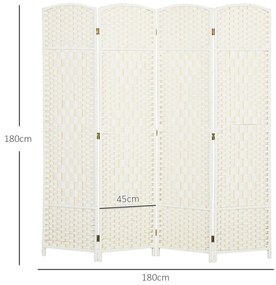 HOMCOM Paravent interior din lemn 4 panouri divizor de cameră pliabil pentru sufragerie dormitor 180 x 180 cm alb | Aosom Romania