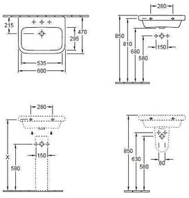 Lavoar suspendat Villeroy &amp; Boch, Architectura, dreptunghiular, 60 cm, alb alpin