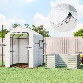 Outsunny Seră pentru roșii seră din folie cu jardinieră înaltă ușă rulantă fereastră acoperiș înclinat 141 x 141 x 190 cm Alb | Aosom Romania