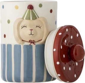 Borcan cu capac din ceramică artizanală, multicolor, pictat manual cu iepuraș, 10,5x17,5 cm, 720 ml, „Party"