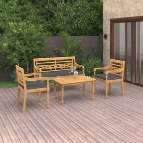 3087053 vidaXL Set mobilier grădină cu perne, 4 piese, lemn masiv de tec