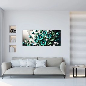 Tablou - Flori turcoaz 3D (120x50 cm)