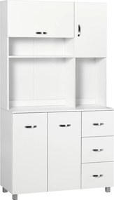 Homcom Bufet Înalt pentru Bucătărie, Dulap cu Sertare și Dulapioare, Rafturi Deschise pentru Microunde, 100x39.5x183.5cm, Alb | Aosom Romania