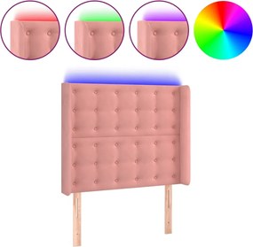 vidaXL Tăblie de pat cu LED, roz, 83x16x118/128 cm, catifea